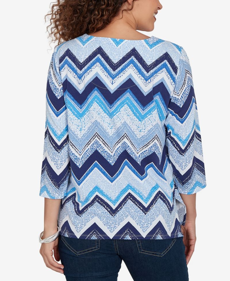 Petite Chevron Blues Split Neck Top