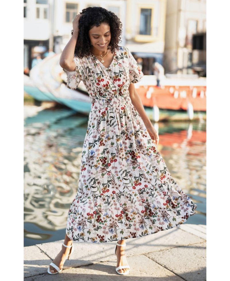 Women's Botanical Print Viscose Midi Dress