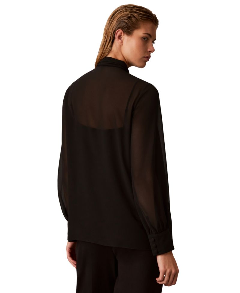 Women's Long-Sleeve Ruffle Neck Chiffon Blouse