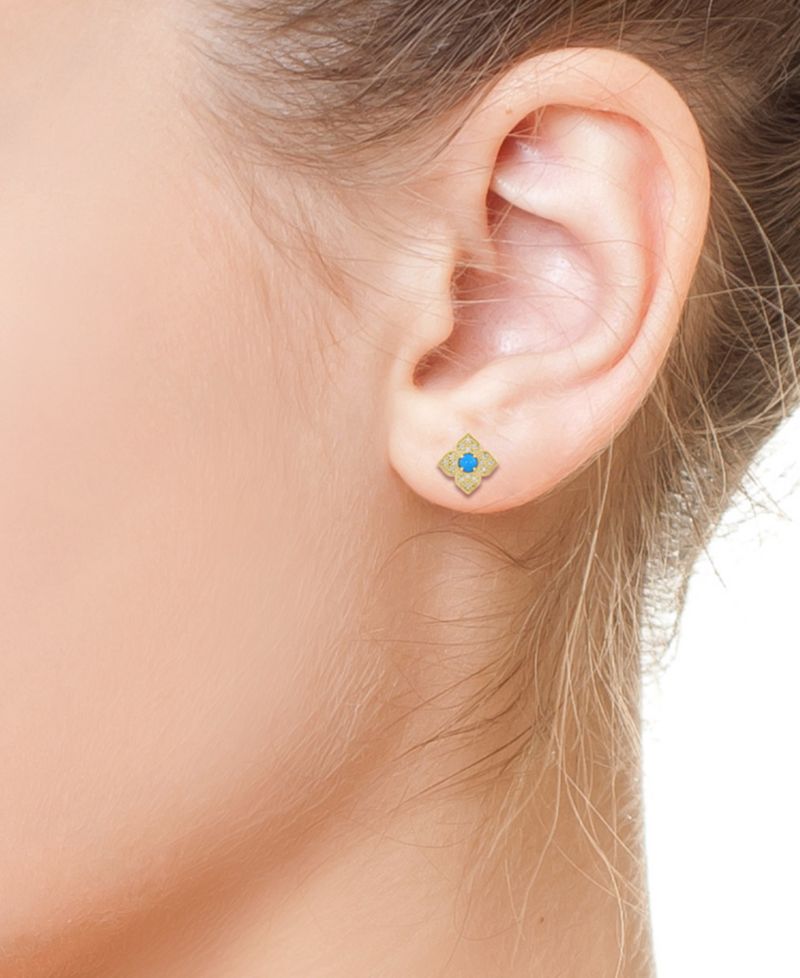 Diamond (1/10 ct. t.w.) & Turquoise Stud Earrings in 14k Yellow Gold