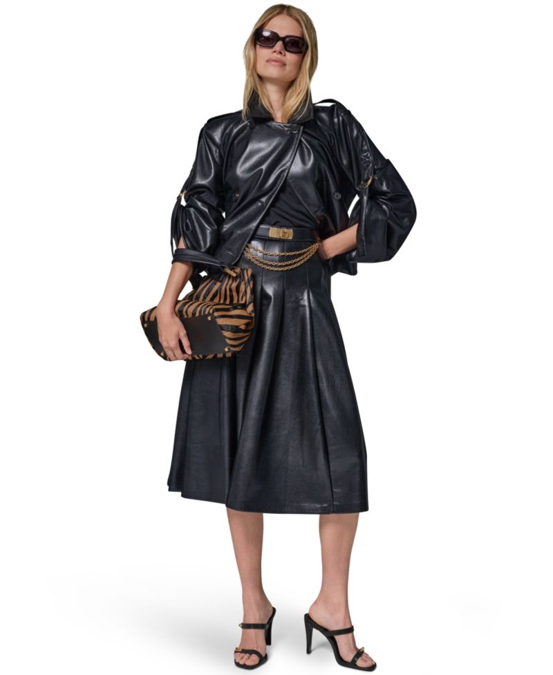 Petite Faux Leather Roll-Sleeve Collared Short Jacket