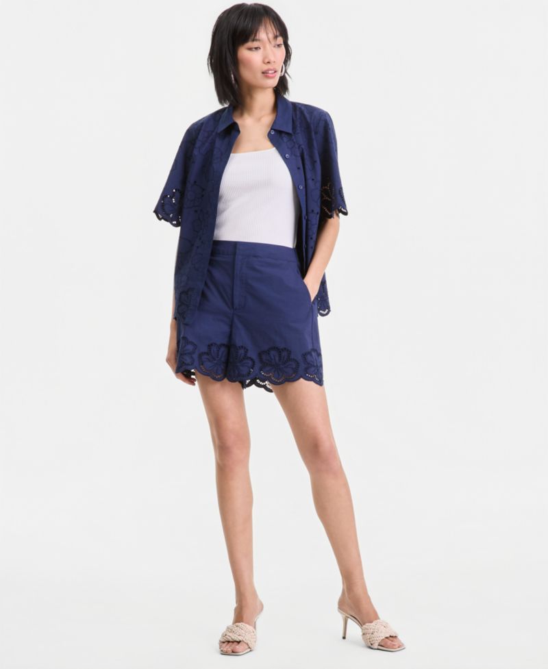 Women's Cotton Eyelet Tie-Waist Blouse