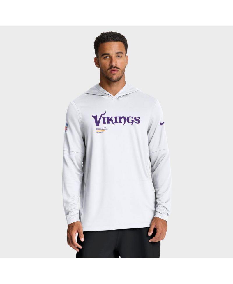 Men's White Minnesota Vikings Sideline Pure Fury Performance Long Sleeve Hoodie T-Shirt