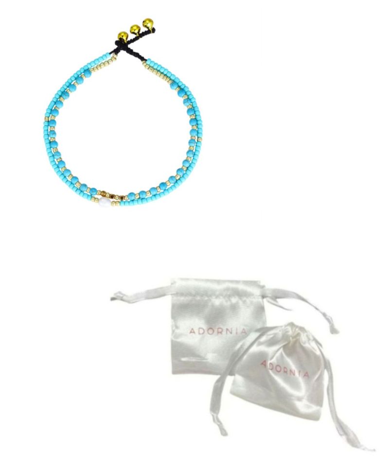 Natural Freshwater Pearl and Turquoise Bead Adjustable Anklet Set
