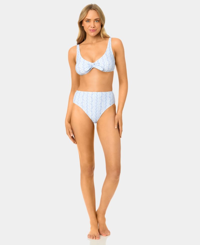 Women's Toile Stripe Knot Front Swim Bikini Top