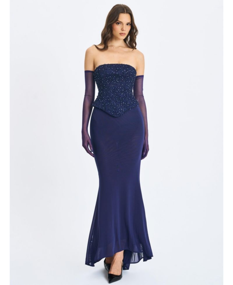 Women's Orabelle Beaded Peplum Mermaid Gown with Lace-up Back