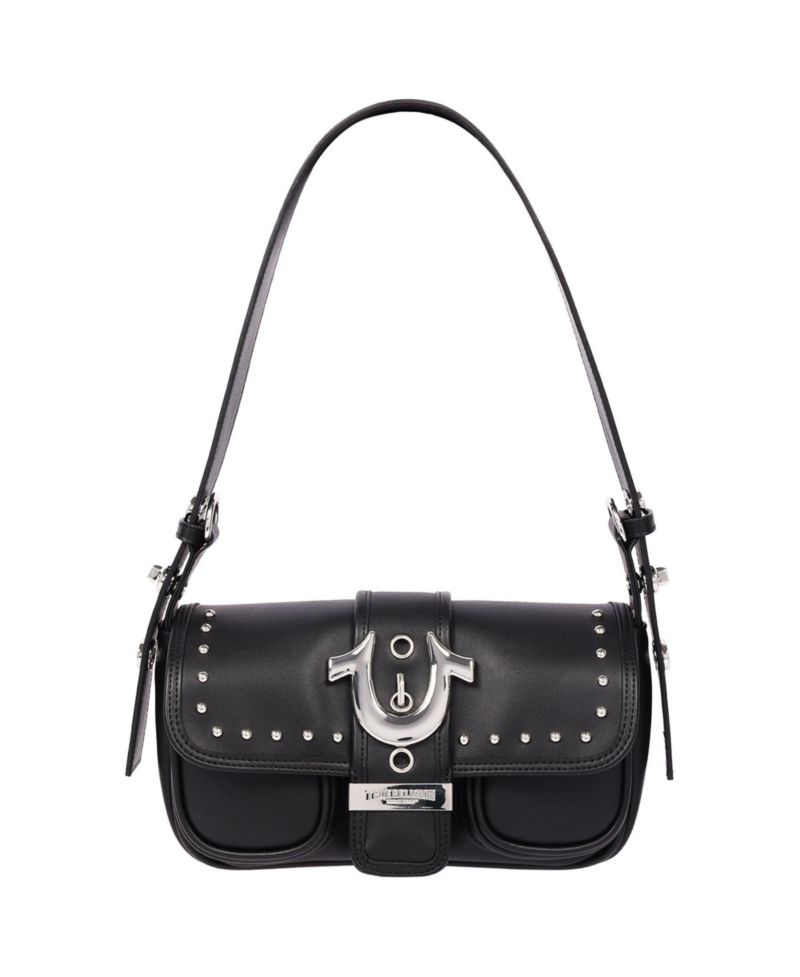 Women's Smooth Moto Studded Shoulder Bag