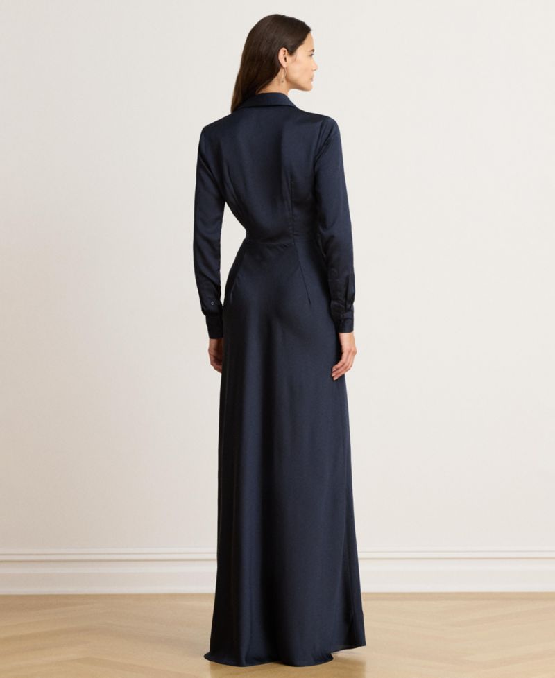 Women's Pleated Button-Up Charmeuse Gown