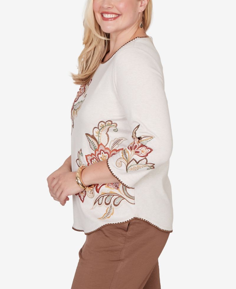 Petite Spice Market Asymmetrical Scroll Floral Round Hem Top