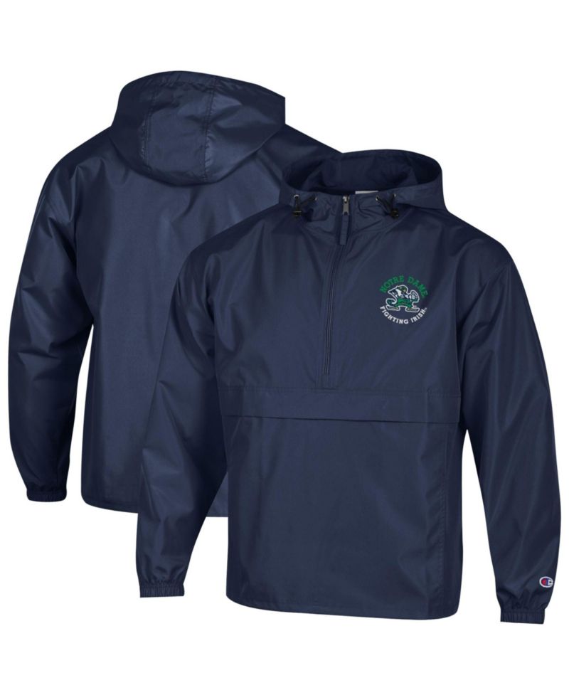 Men's Navy Notre Dame Fighting Irish Packable Hooded Windbreaker Half-Zip Jacket