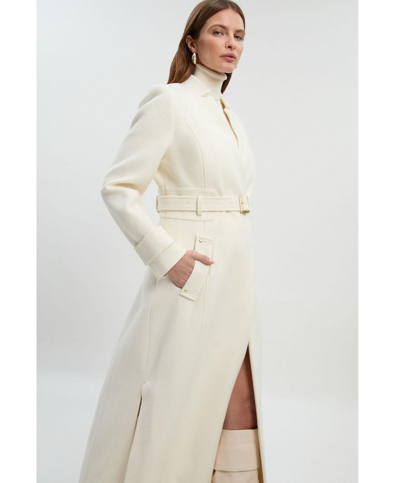 Women's Wool Notch Neck Belted Maxi Coat