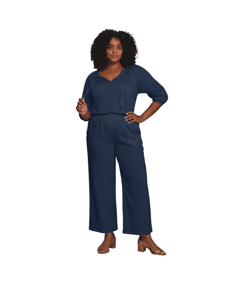 Women's Knit Gauze Smocked Wide-Leg Pants