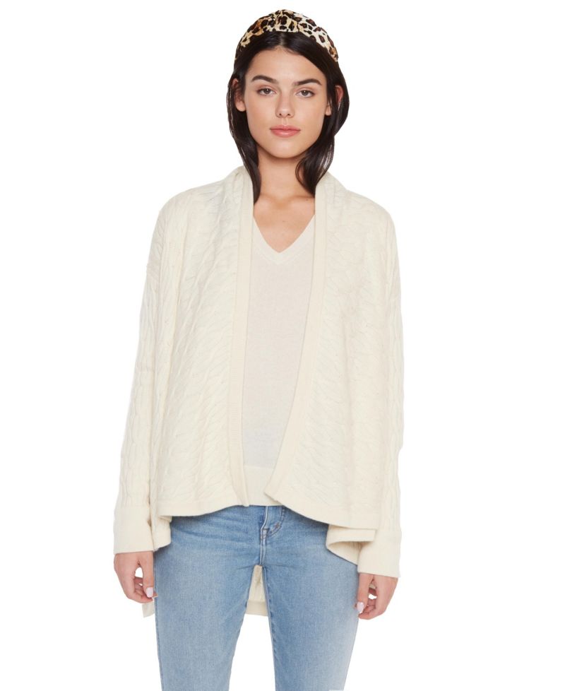 Women's 100% Pure Cashmere 4-ply Cable-knit Drape-front Open Cardigan Sweater