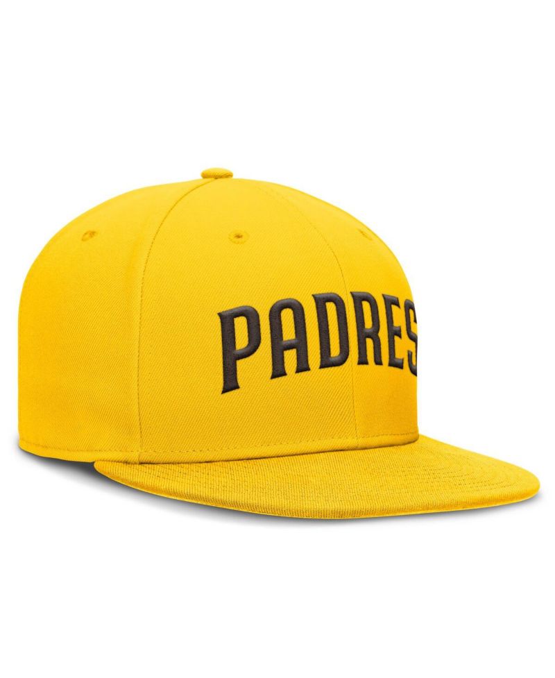 Men's Gold San Diego Padres Wordmark Dri-FIT Round Bill True Fitted Hat