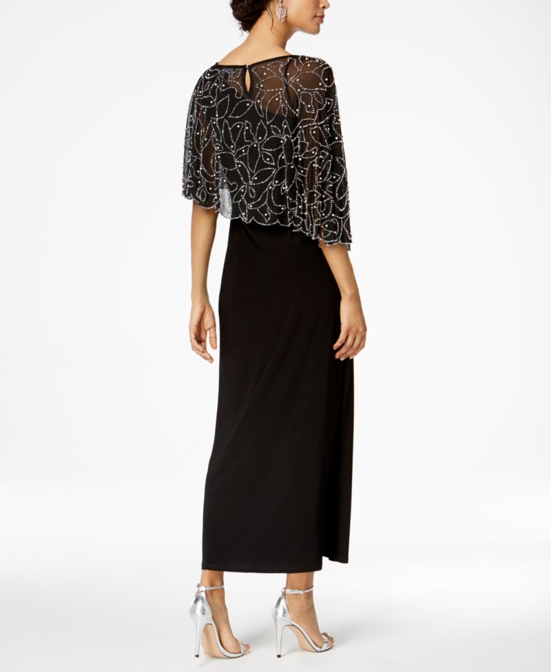 Women's Boat-Neck Embellished-Cape Jersey-Knit Gown