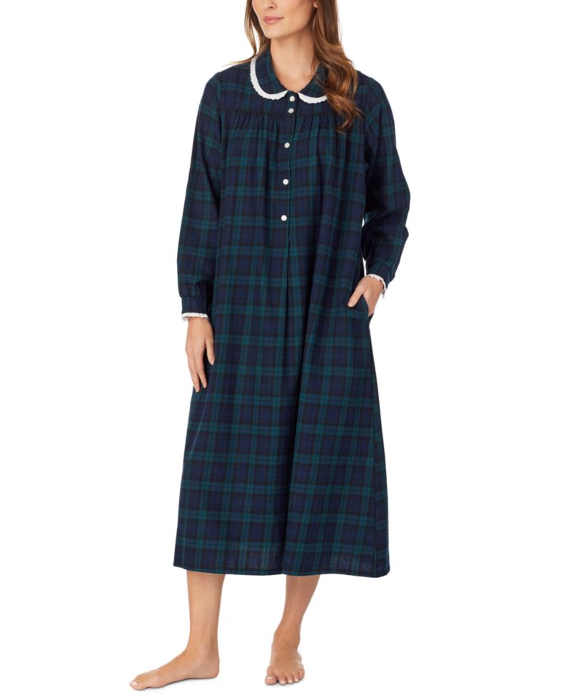 Cotton Lace-Trim Flannel Nightgown