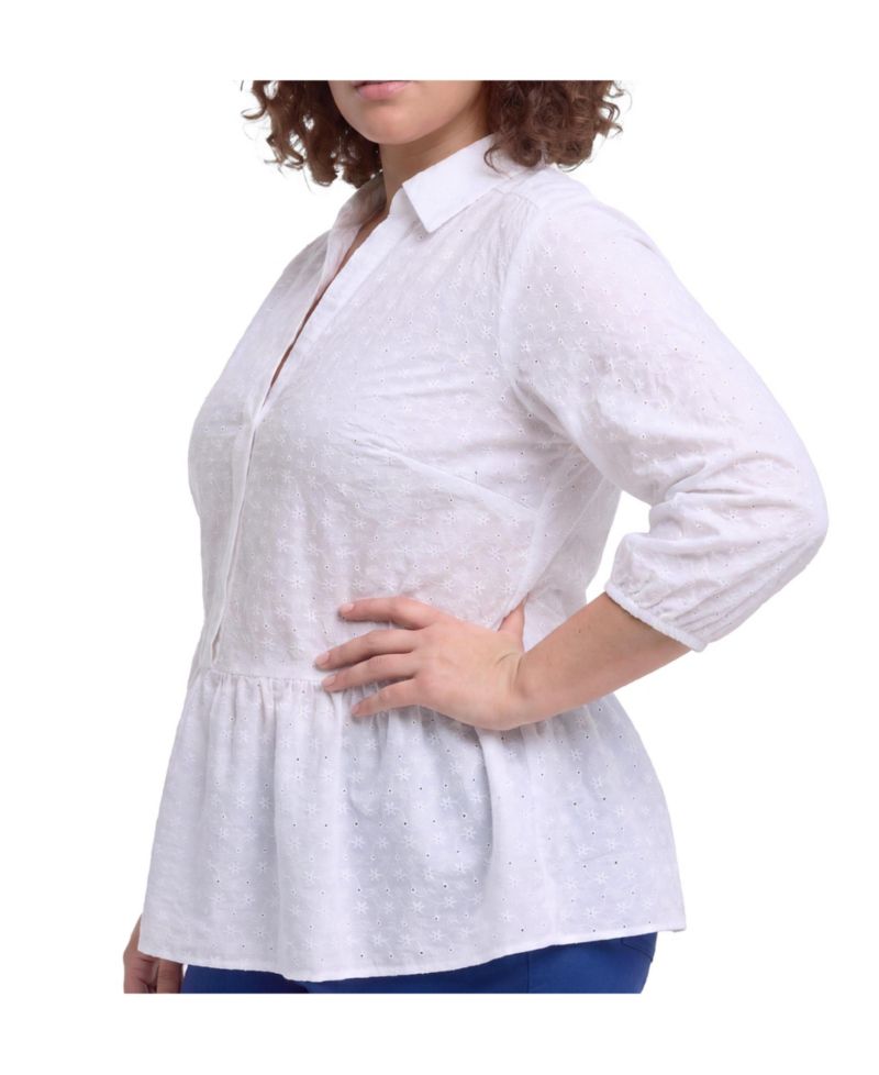 Plus Size Belle Isle Peplum Eyelet Button Down Top