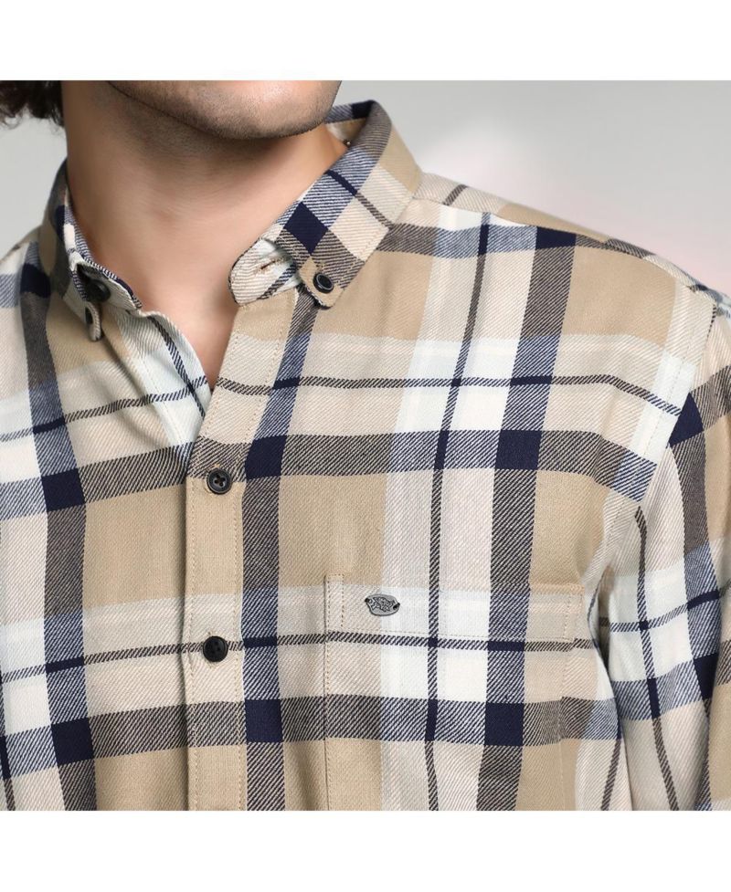 Men's Sand Beige Shadow-Checkered Shirt