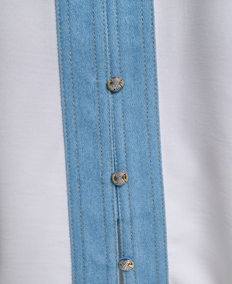 Petite Denim Collar Button-Front Blouse