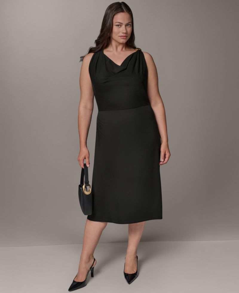 Plus Size Shoulder Hardware Sleeveless Midi Dress