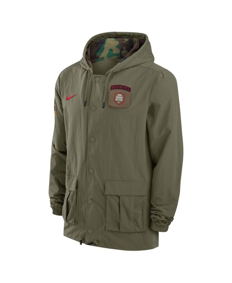 Men's Olive Ohio State Buckeyes 2024 Military Appreciation Full-Snap Hoodie Military Jacket