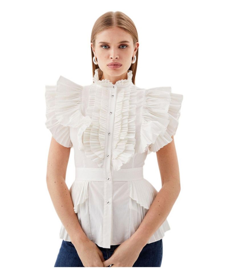 Women's Sleeveless Pleated Ruffle Blouse