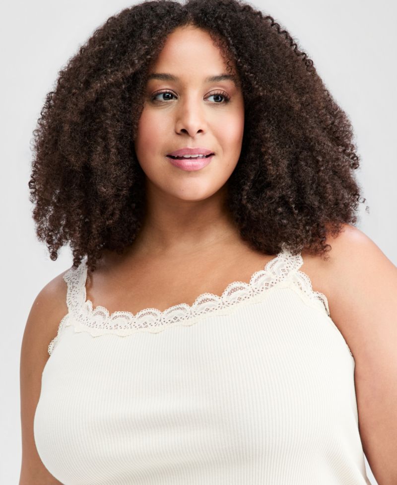 Plus Size Lace-Trim Ribbed Tank