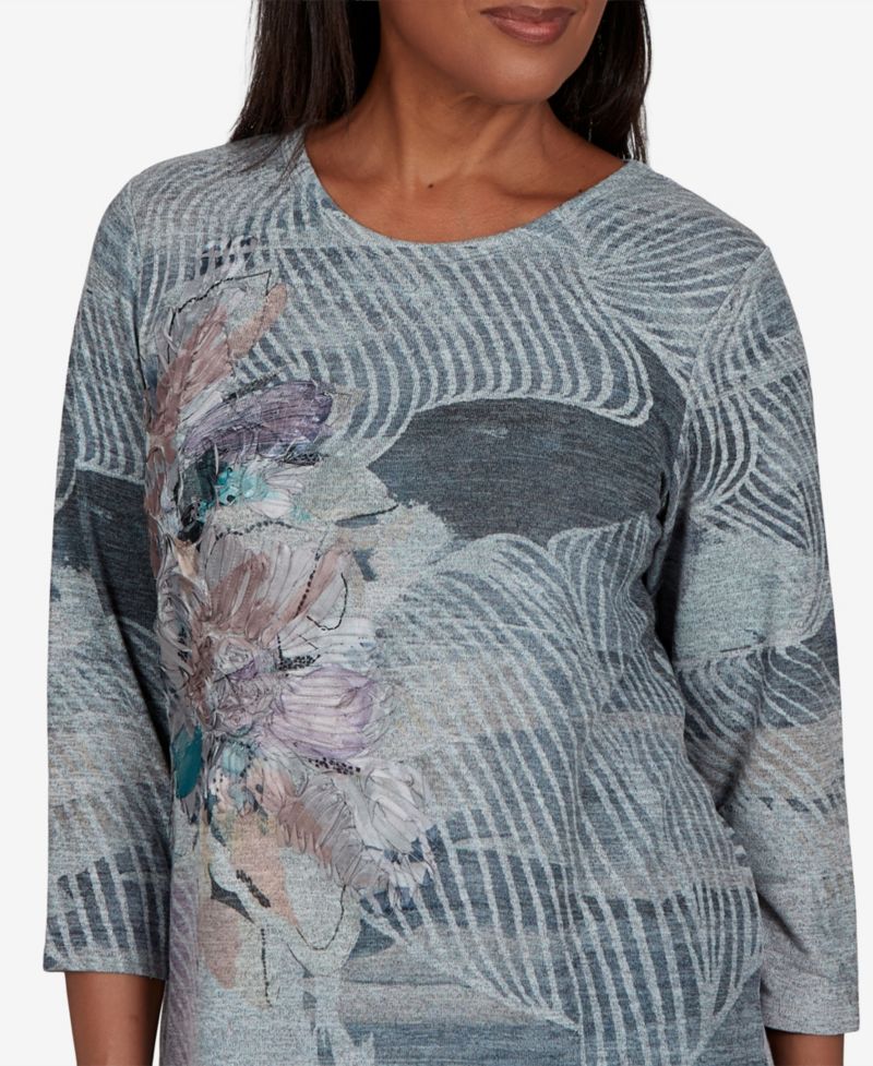 Women's 3/4-Sleeve Floral-Print Knit Top
