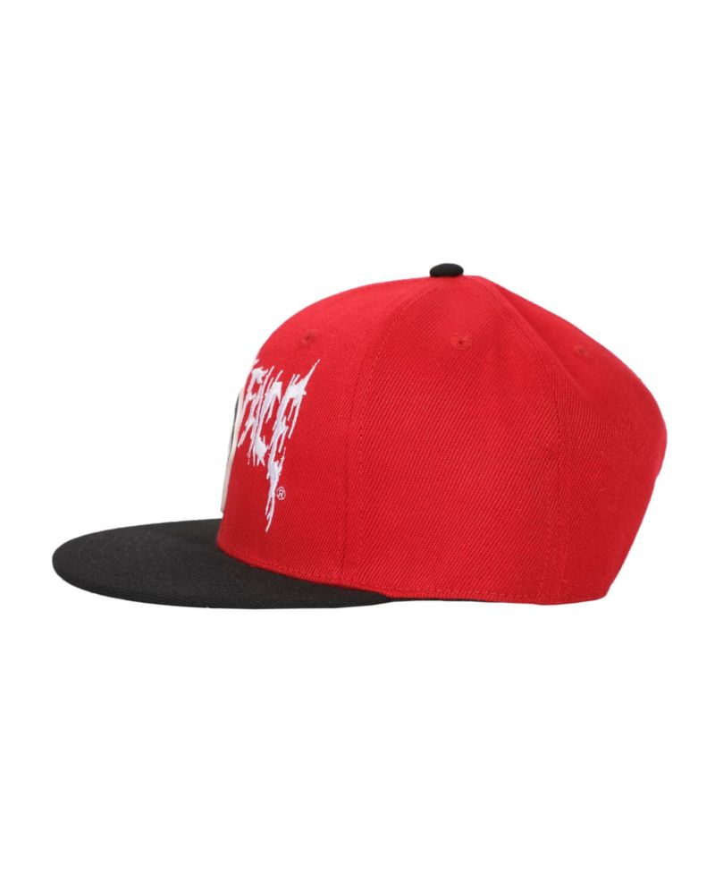 Men's Mask Rubber Badge Red Flat Bill Baseball Cap