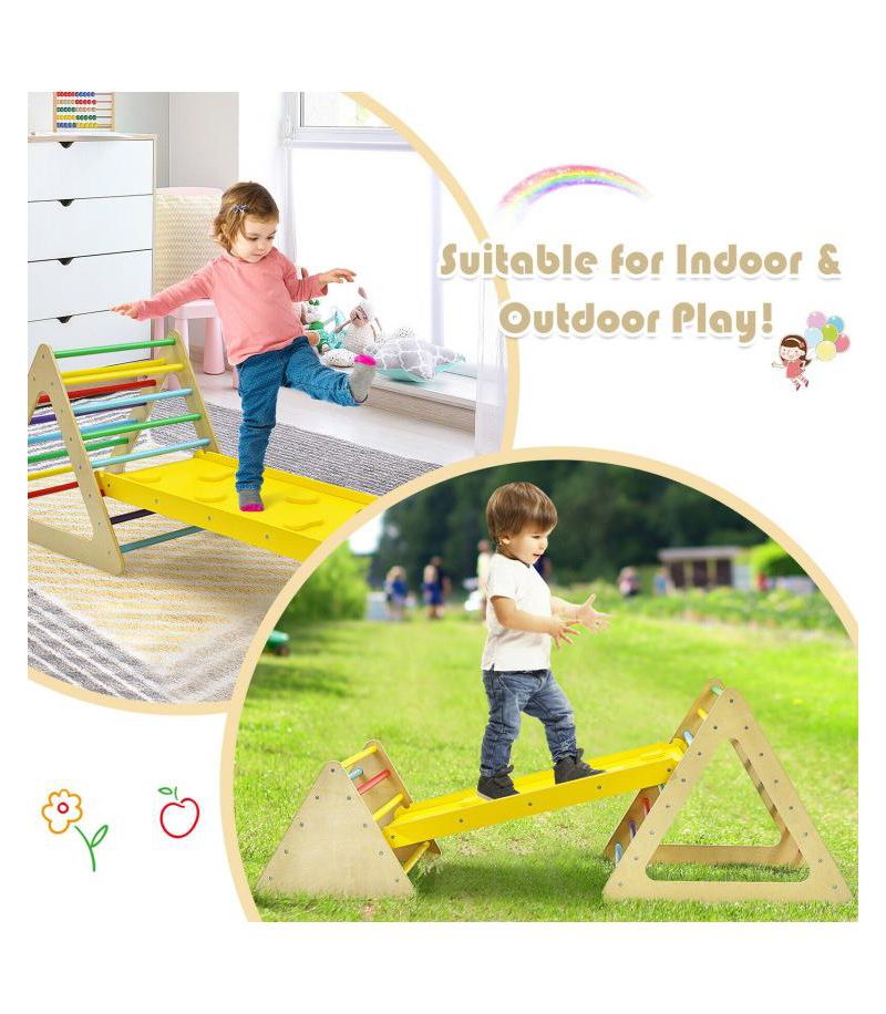 3 in 1 Wooden Set of 2 Triangle Climber with Ramp for Slid