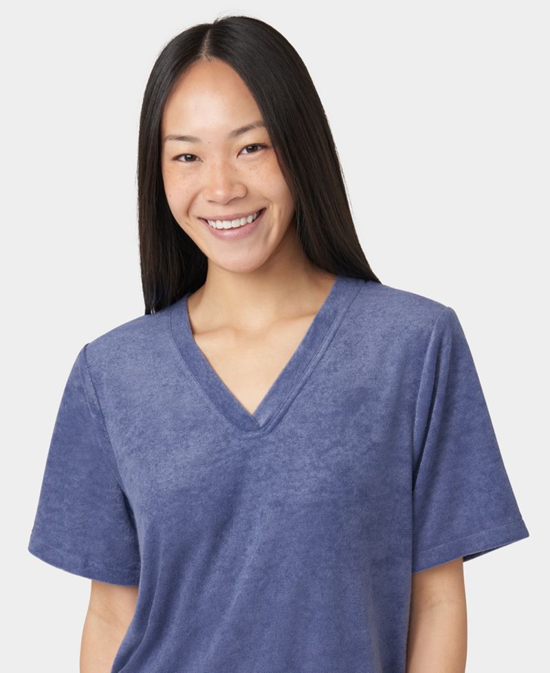 Women's French Terry Lounge Short-Sleeve T-Shirt and Boxer Shorts, 2-Piece Set