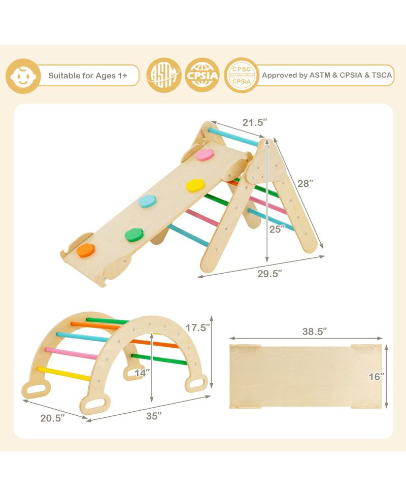 Montessori 2-in-1 Wooden Kids Climber with Triangle, Arch and Ramp