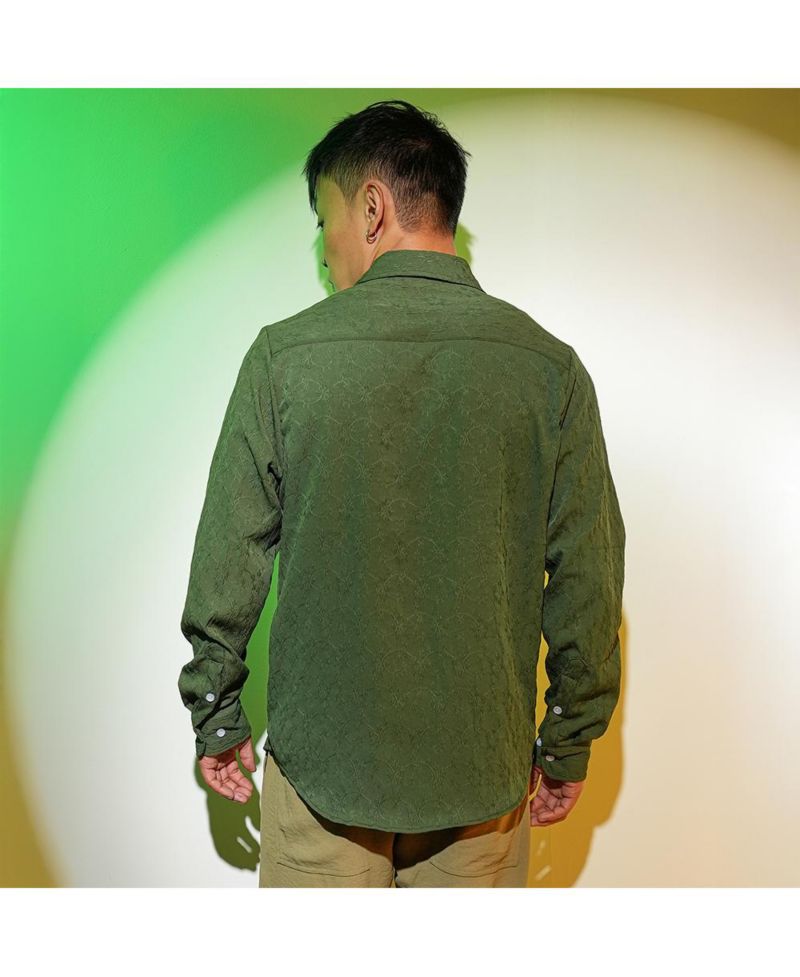 Men's Forest Green Floral-Textured Shirt