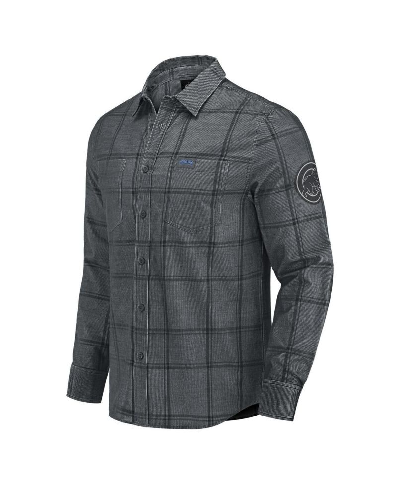 Darius Rucker Collection by Men's Gray Chicago Cubs Thin Wale Corduroy Plaid Button Up Shirt