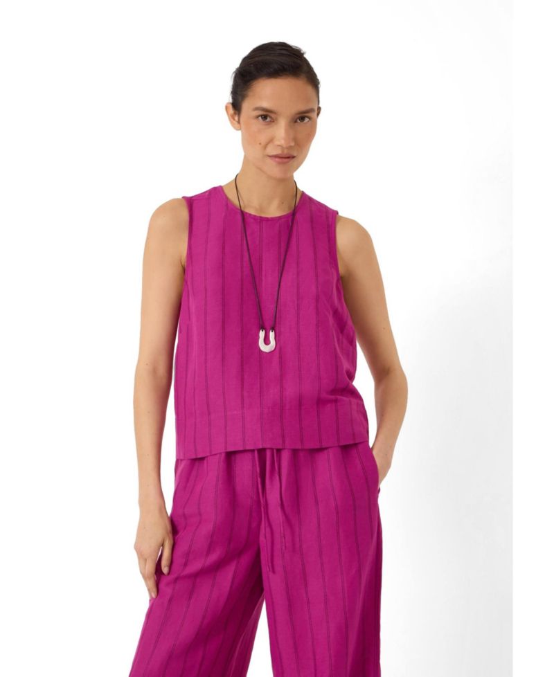 Women's Vera Stripe Linen-Blend Sleeveless Shell Top