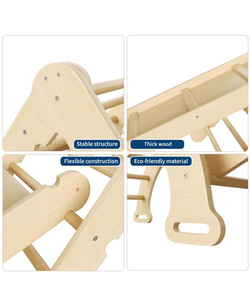 7-in-1 Educational Wooden Climbing Frame Triangle Climbing Set for Toddlers – Collapsible Triangle, Arch, Ramp and Ladder