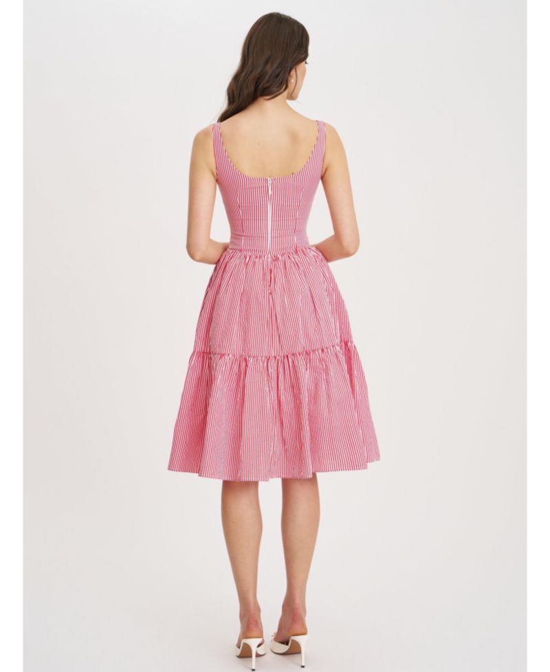 Women's Oceana Red Candy Stripe Drop Waist Midi Dress