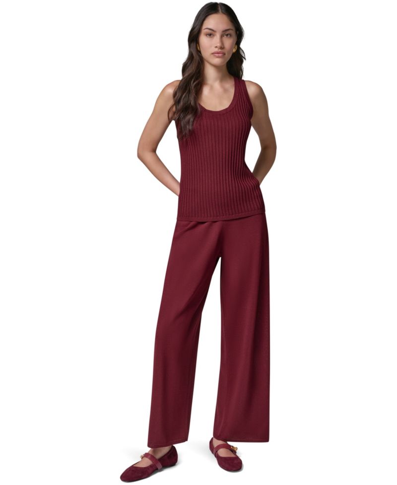 Women's Ribbed-Knit Open-Stitch Scoop Neck Tank Top