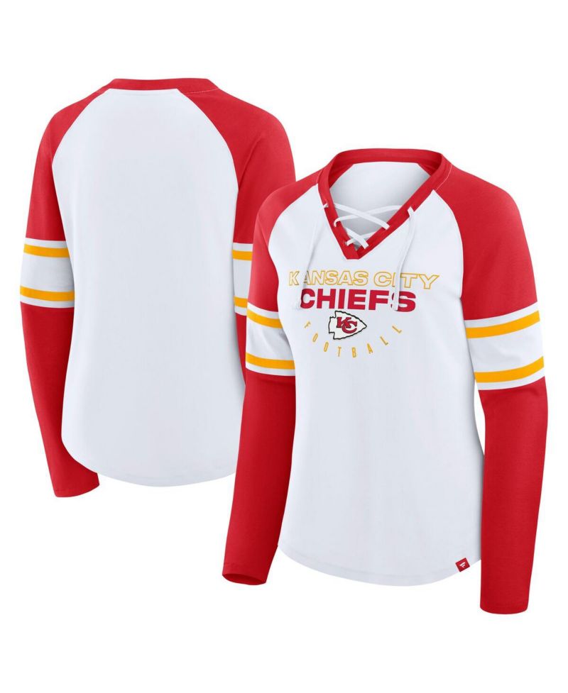 Women's White Kansas City Chiefs Plus Size Redzone Lace Up Long Sleeve T-Shirt
