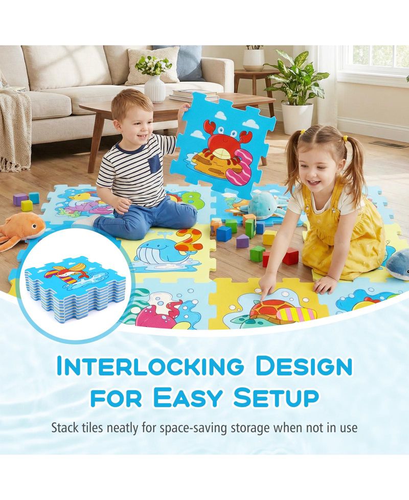 8-Piece Educational Interlocking Baby Play Mat with Animals and Numbers