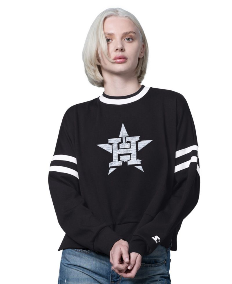 Women's Black Houston Astros Rally Cropped Drop Shoulder Crewneck Sweatshirt