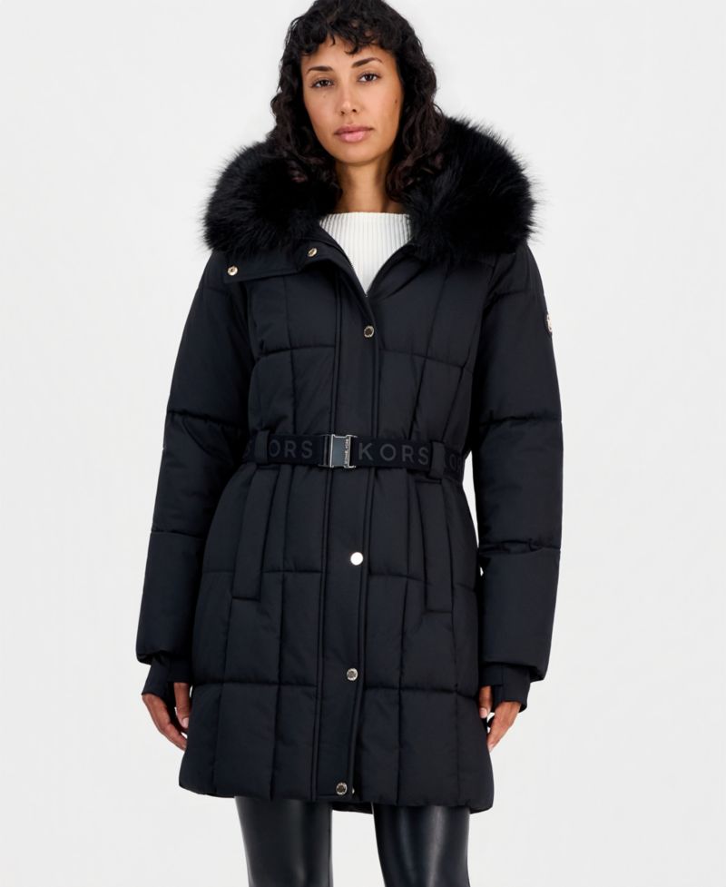 Michael Kors Women's Hooded Quilted Faux-Fur-Trim Puffer Coat