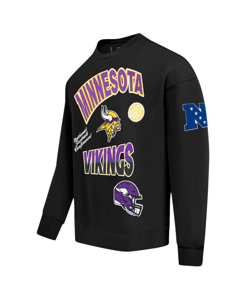 Men's Black Minnesota Vikings Turn It Up Drop Shoulder Pullover Sweatshirt
