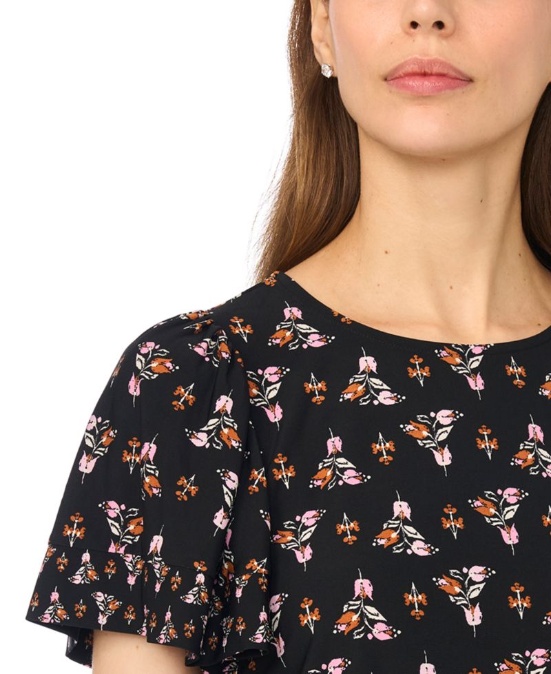 Women's Shirred Short-Sleeve Crew Neck Blouse