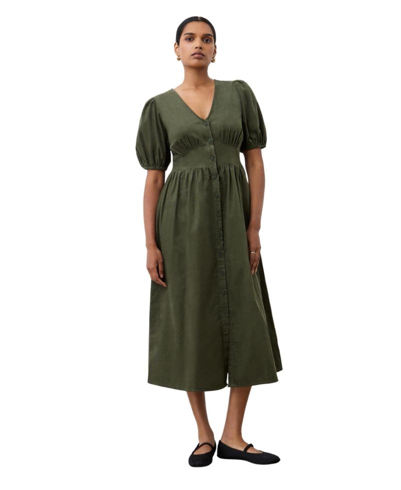 Women's Arlow Corduroy Puff-Sleeve A-Line Midi Dress
