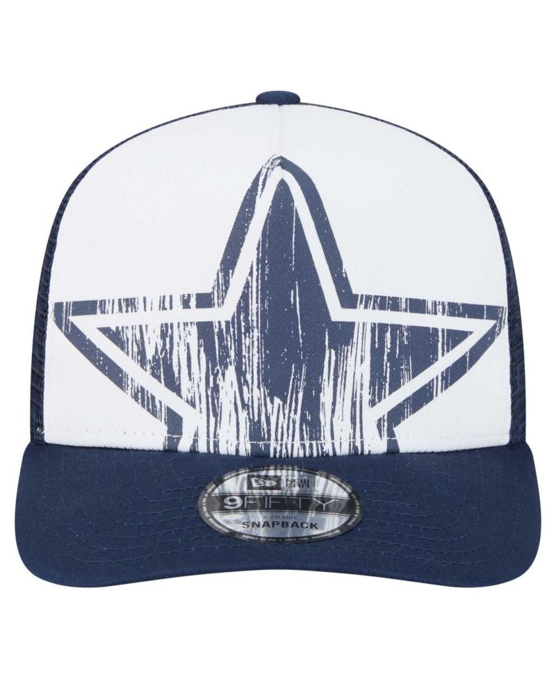 Men's White/Navy Dallas Cowboys Distressed 9FIFTY A-Frame Snapback Hat