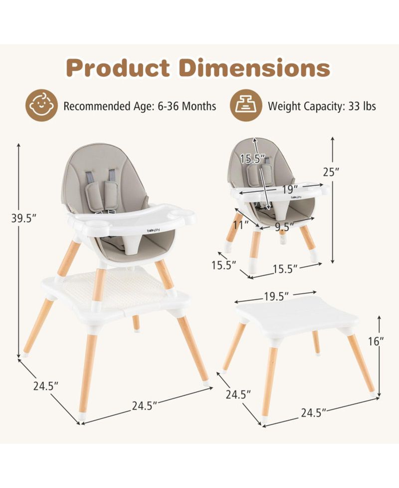 Toddler 6-in-1 Convertible Wooden High Chair