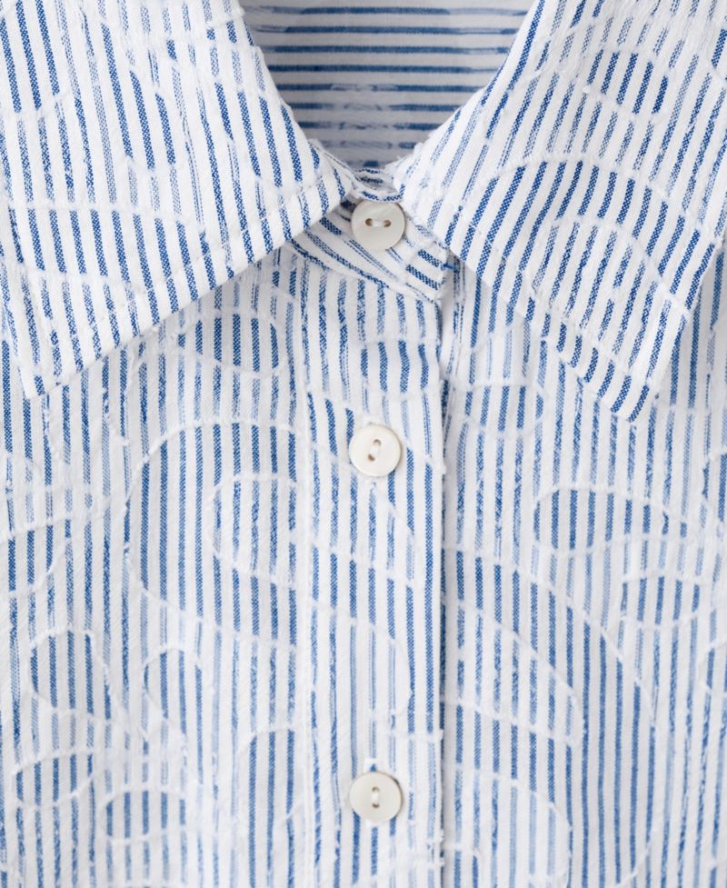 Women's Puff-Sleeve Embroidered Striped Shirt