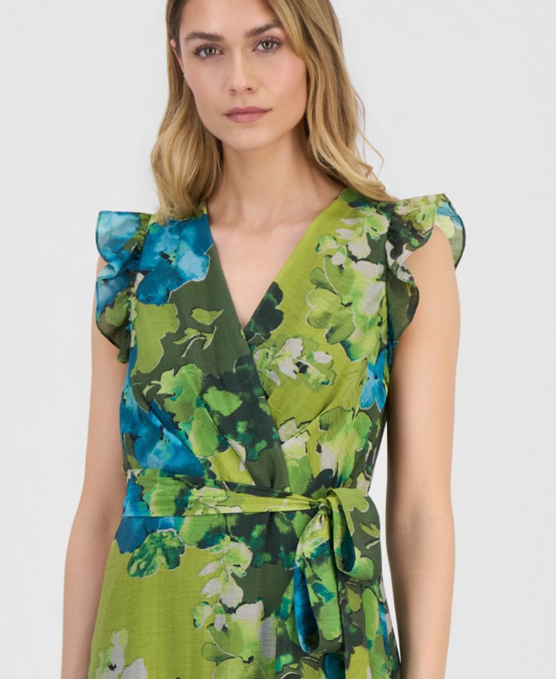 Women's Floral-Print Chiffon Tie-Waist Midi Dress