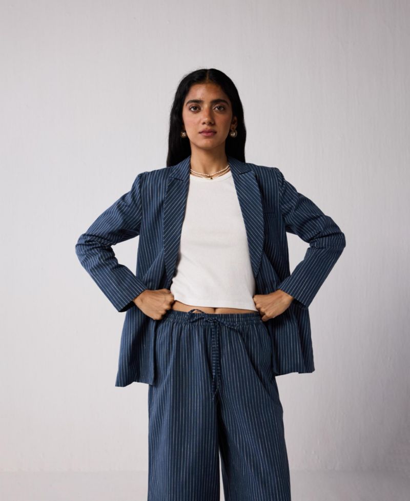 Women's Wide-leg Drawstring Pants with Stripes
